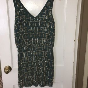 Cache Dark Teal and Gold Beaded Dress Size…